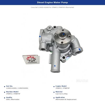 OE 119025-42001 11902542001 Engine Water Pump Cross Reference 119025-42000 For Kubota 3TNM72 3TNM74F Aftermarket